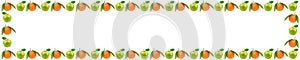 Panoramic frame of fresh fruit with apples and orange o