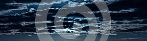 Panoramic Full Moon Behind Clouds at night Panorama Web Banner Header