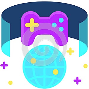 Panoramic game and contoller icon, Metaverse related vector