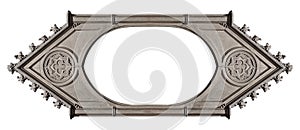 Panoramic gothic silver frame for paintings, mirrors or photo isolated on white background. Design element with clipping path