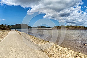 Panoramic of Goto Salt or Flamingo Lake on the island of Bonaire