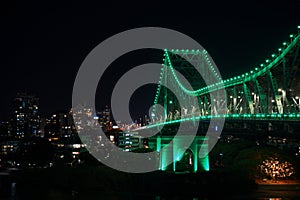 Panoramic green bridge lights by night