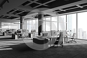 Panoramic grey open space office corner