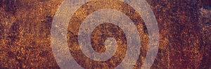 Panoramic grunge rusted metal texture. Rusty corrosion and oxidized plate photo