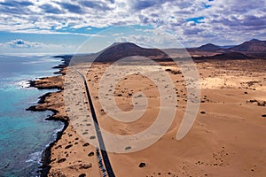 Panoramic high angle aerial drone view of Corralejo National Park (Parque Natural de Corralejo) photo
