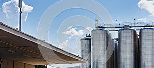 Panoramic image of beer fermentation tanks