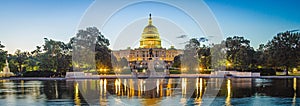 Panoramic image of the Capitol of the United States with the capitol reflecting pool