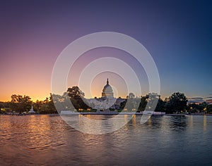 Panoramic image of the Capitol of the United States with the capitol reflecting pool