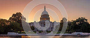 Panoramic image of the Capitol of the United States with the capitol reflecting pool