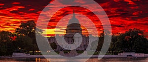 Panoramic image of the Capitol of the United States with the capitol reflecting pool