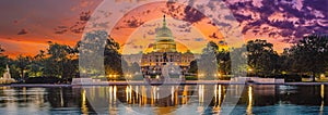 Panoramic image of the Capitol of the United States with the capitol reflecting pool