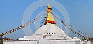 Panoramic image The Great stupa Bodnath in Kathmandu