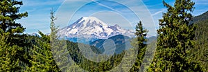 Panoramic image of Mount Rainier National Park in the state of Washington in August