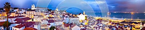 Panoramic Image of The Oldest Alfama District in Lisbon in Portugal. Townscape Scenery Was Made During a Blur Hour