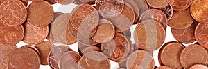 Panoramic image. One, two and five euro cent coins background