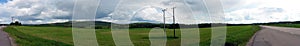 Panoramic image of road though fields