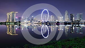 Panoramic image of Singapore skyline at night