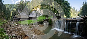 Panoramic image of watermill Oblazy, Kvacianska valley, Slovakia