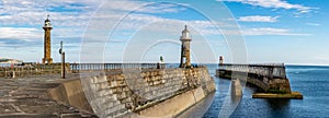 Panoramic image of Whitby harbour entrance - North Yorkshire, England