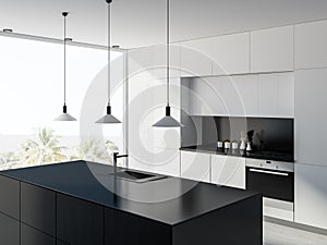 Black and white panoramic kitchen corner