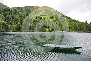Panoramic lake view with boat