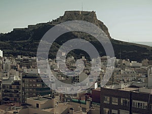 Panoramic Landmark of City Alicante in Spain through the ruins of Santa Barbara Castle Castillo de Santa Barbara photo