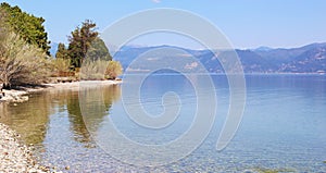 Panoramic landscape of Agio beach Achaia Peloponnese Greece