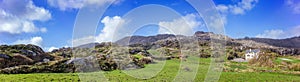 Panoramic landscape with an ancient copper mine in Allihies in spring