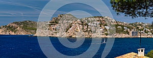 Panoramic landscape of Andratx hillside town. Majorca Island, Baleares, Spain