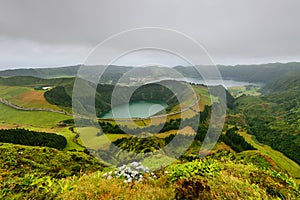 Panoramic landscape from Azores lagoons.