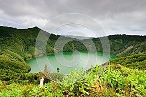 Panoramic landscape from Azores lagoons.