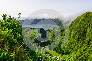 Panoramic landscape from Azores lagoons.