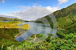 Panoramic landscape from Azores lagoons.