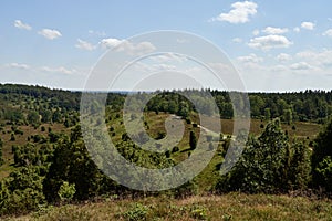 Panoramic landscape at basin Totengrund in Luneburg Heath