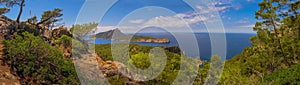 Panoramic landscape of beautiful seaside on Majorca with view of island Sa Dragonera, Mallorca.