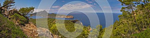 Panoramic landscape of beautiful seaside on Majorca with view of island Sa Dragonera, Mallorca.