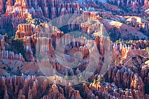 Panoramic landscape, Bryce canyon National park at sunset, US