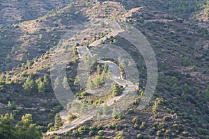 Panoramic landscape. Curve countryside road in Cyprus