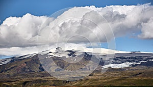 Panoramic landscape with EyjafjallajÃ¶kull glacier, Iceland