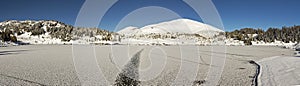Panoramic Landscape Frozen Three Isle Lake Snowy Mountains Banff National Park