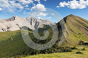 Panoramic Landscape Green Meadows Kananaskis Country Scenic View Alberta Foothills Canadian Rocky Mountains