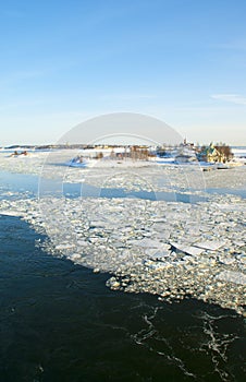 View to the ice drift in the Baltic sea in Helsinki