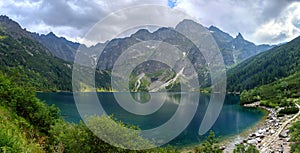 Panoramic landscape of the lake Morske Oko Sea Eye, Zakopane, Poland, High Tatras