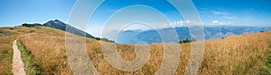 panoramic landscape Monte Baldo, hiking trail at the mountain ridge