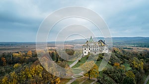 Panoramic landscape with Olesko Castle, Lviv district, Ukraine.