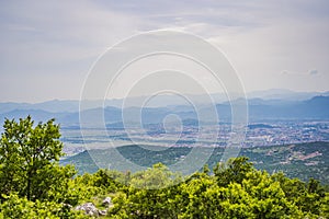 Panoramic landscape Podgorica, Montenegro. View from the top of the mountain. Panoramic Landscape Of Mountain city photo
