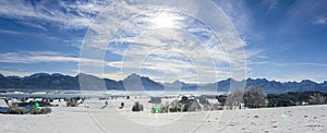 Panoramic landscape in region Allgaeu in Bavaria at winter