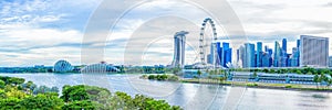Panoramic landscape scenery of Singapore city along Marina bay waterfront