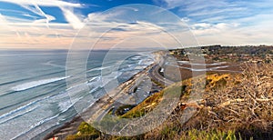 Panoramic Landscape View From Above Pacific Ocean Coast Skyline
