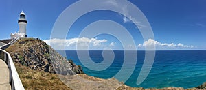 Panoramic landscape view of Byron Bay lighthouse lookout